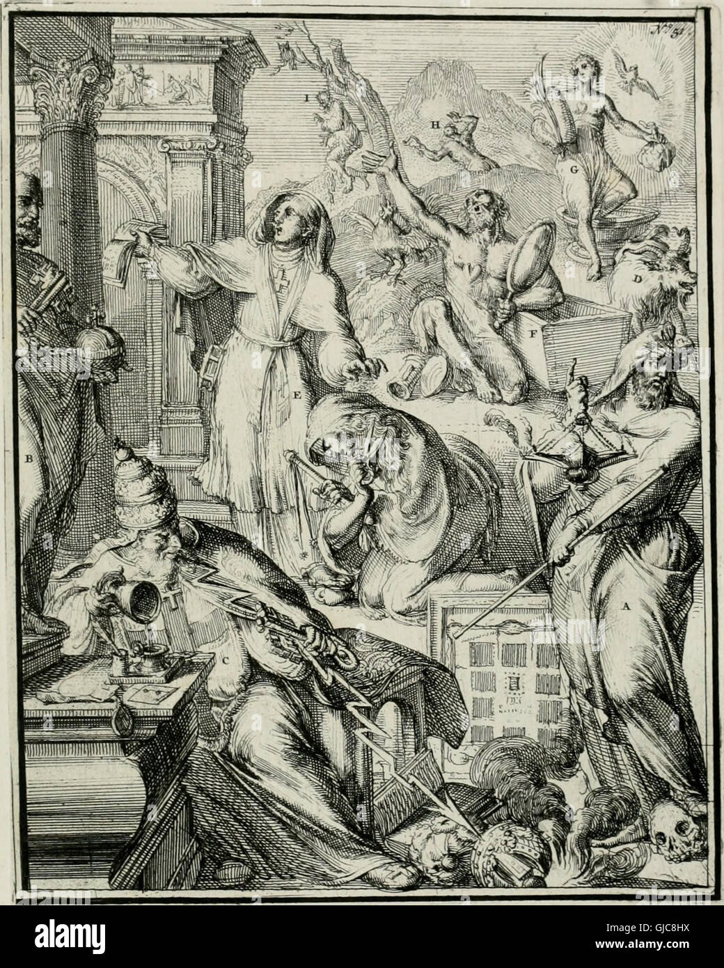 Un'immagine tratta da "Hieroglyphica", un'opera che esplora gli antichi simboli e le immagini di civiltà come Egizi, Caldei, Fenici, ebrei, Greci, e romani, che descrivono dettagliatamente le loro lingue geroglifiche e il loro significato storico. Foto Stock