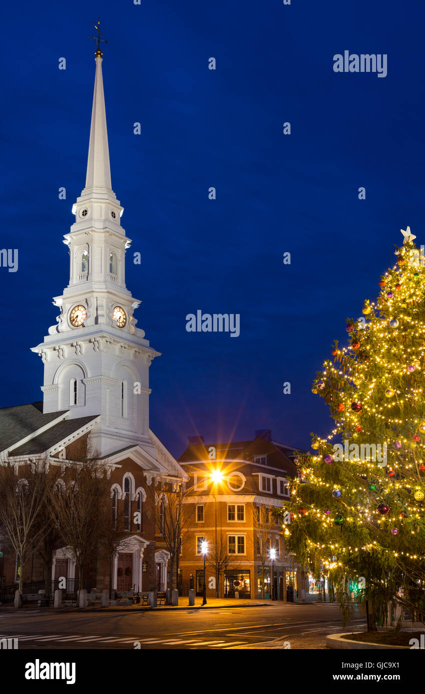 Natale in Piazza del Mercato, Portsmouth, New Hampshire Foto Stock