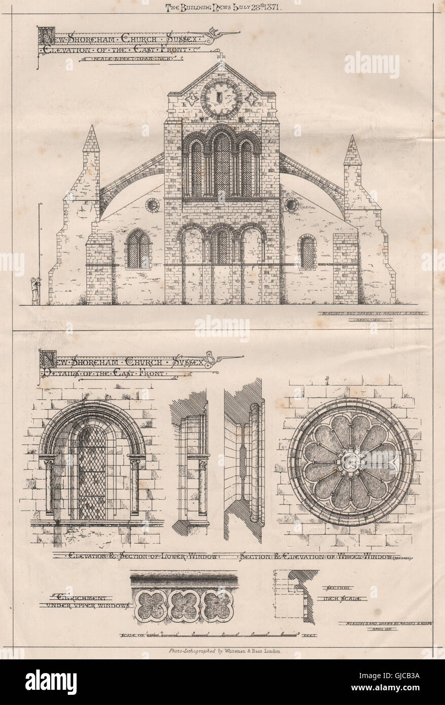 Nuova Chiesa Shoreham, Sussex. Oriente anteriore, antica stampa 1871 Foto Stock