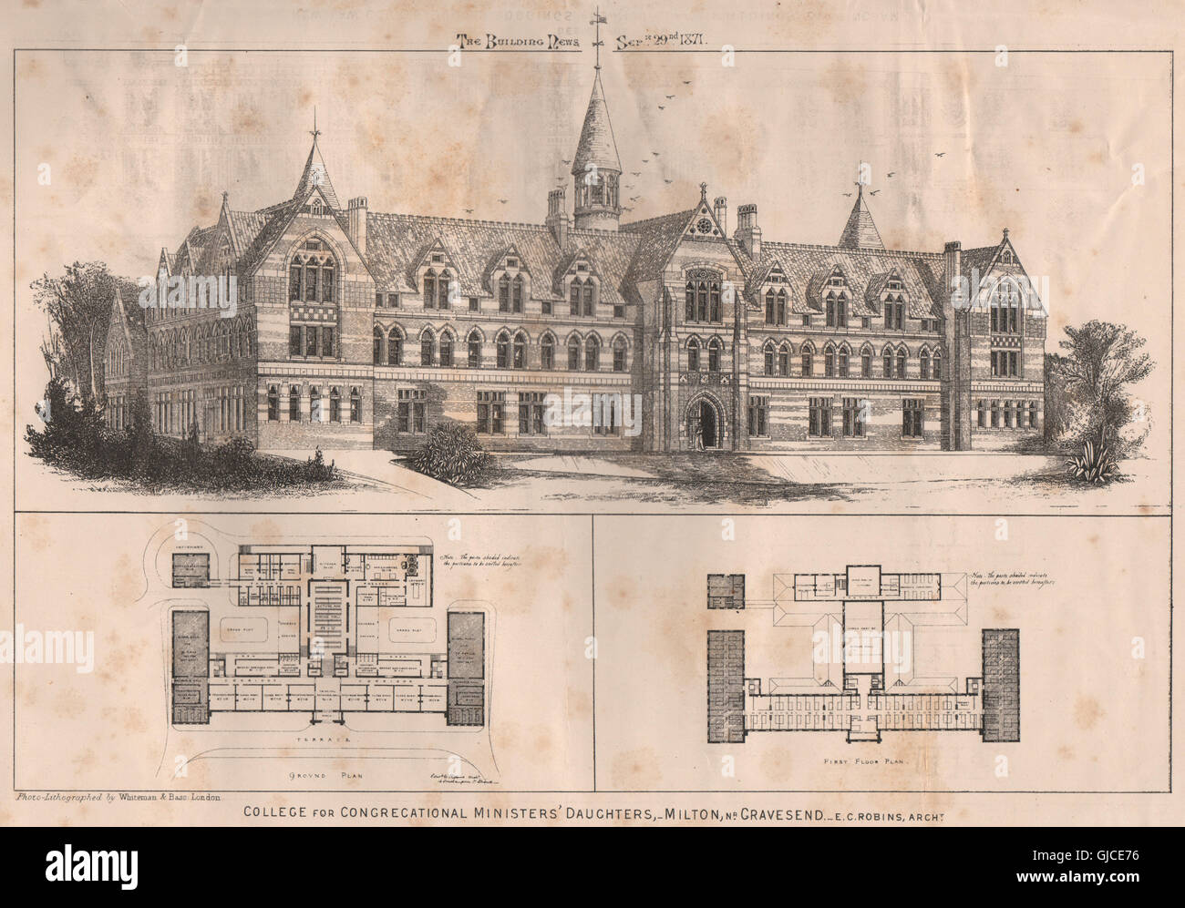 Ministri congregazionale' figlie College, Milton, Gravesend; CE Robins, 1871 Foto Stock