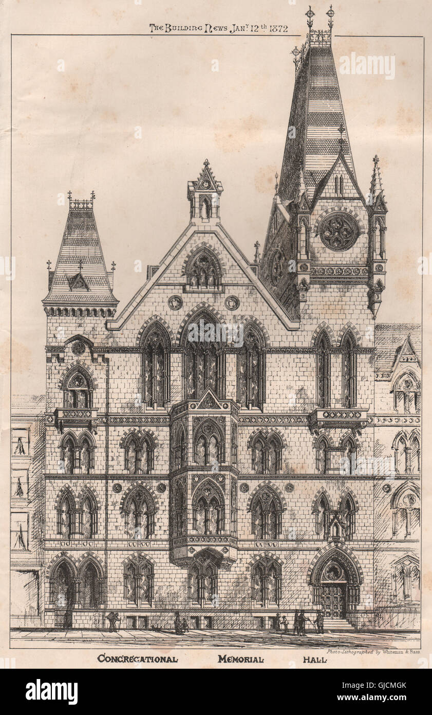 Congregazionale Memorial Hall. Londra, antica stampa 1872 Foto Stock