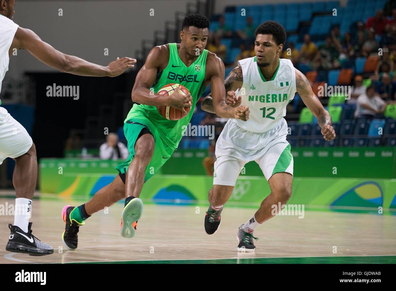 Rio de Janeiro, Brasile. 15 Agosto, 2016. RIO 2016 Olimpiadi Basket - XXXXXXXXXXXXX durante la partita tra Brasile vs Nigeria Basket Rio Olimpiadi 2016 tenutasi in Arena Carioca 1. Credito: Foto Arena LTDA/Alamy Live News Foto Stock