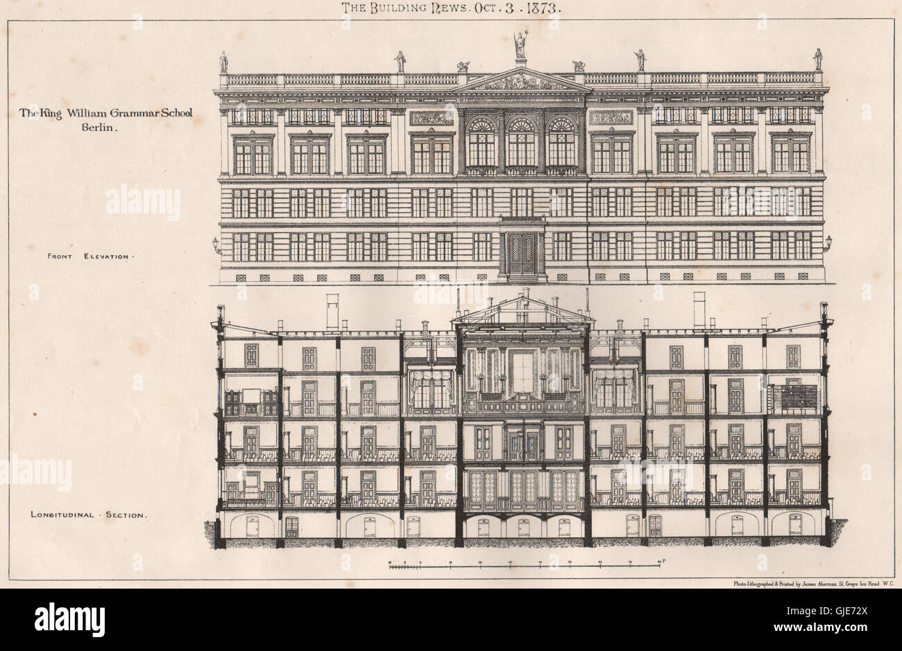 La King William Grammar School, Berlino, antica stampa 1873 Foto Stock