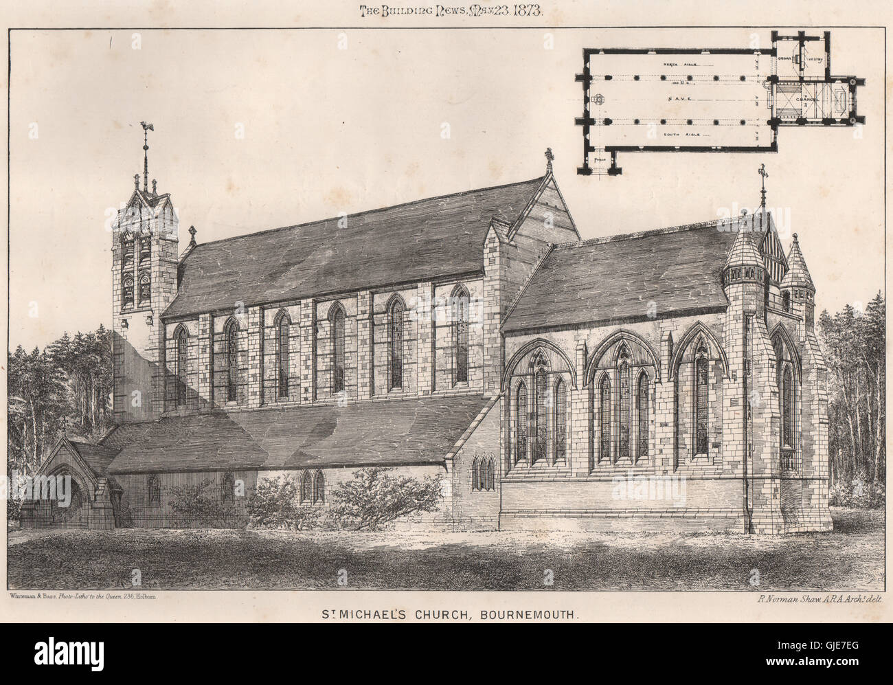 St Michaels è la Chiesa, Bournemouth; R. Norman Shaw, architetto. Dorset, 1873 Foto Stock