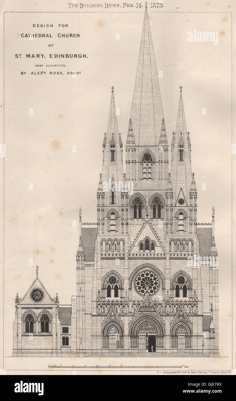 Chiesa cattedrale di Santa Maria, Edimburgo, lato ovest; Alex Ross, architetto, 1873 Foto Stock