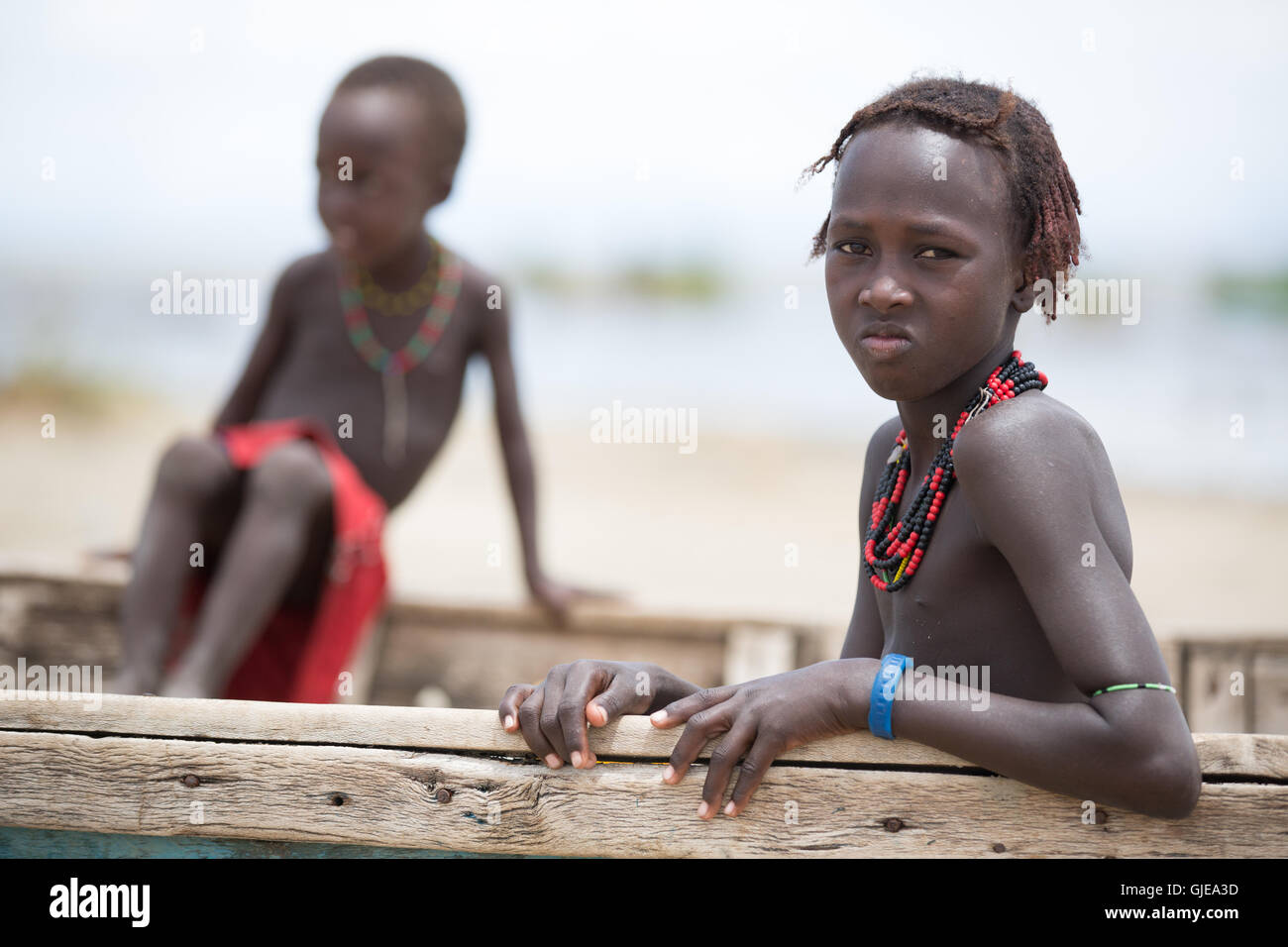 La gente sul Lago Turkana in Kenya - Africa Foto Stock