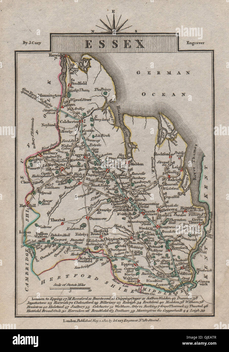 ESSEX da John Cary. Miniatura antica county map. Colore originale, 1812 Foto Stock