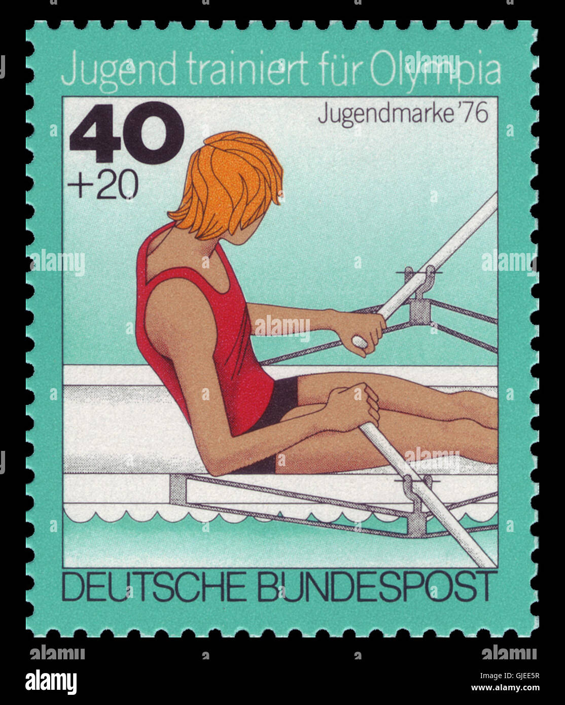 Il francobollo DBP 883 Jugend Olympia 1976 commemora il movimento olimpico giovanile, celebrando gli ideali della competizione sportiva internazionale e della partecipazione giovanile ai Giochi olimpici. Foto Stock