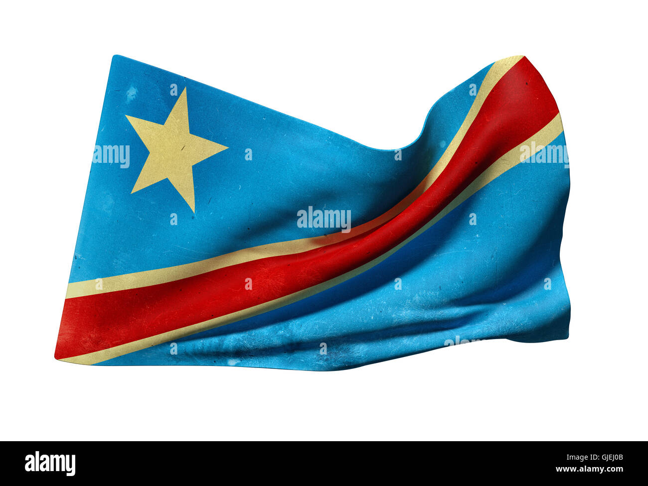 3D rendering di un vecchio e sporco e Repubblica Democratica del Congo bandiera sventola su sfondo bianco Foto Stock