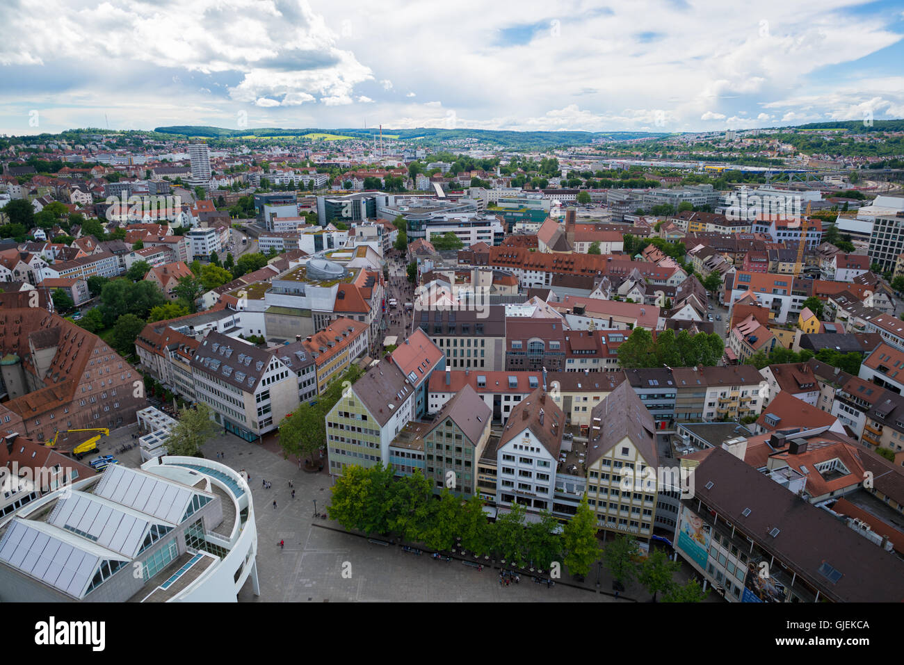 ULM, Germania - 18 giugno 2016: Ulm e fiume Danubio Bird view, Germania. Ulm è principalmente noto per avere il più alto chiesa in t Foto Stock