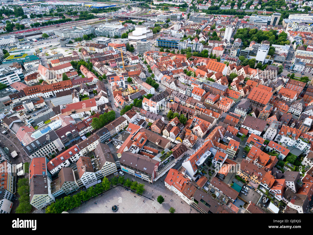 ULM, Germania - 18 giugno 2016: Ulm e fiume Danubio Bird view, Germania. Ulm è principalmente noto per avere il più alto chiesa in t Foto Stock