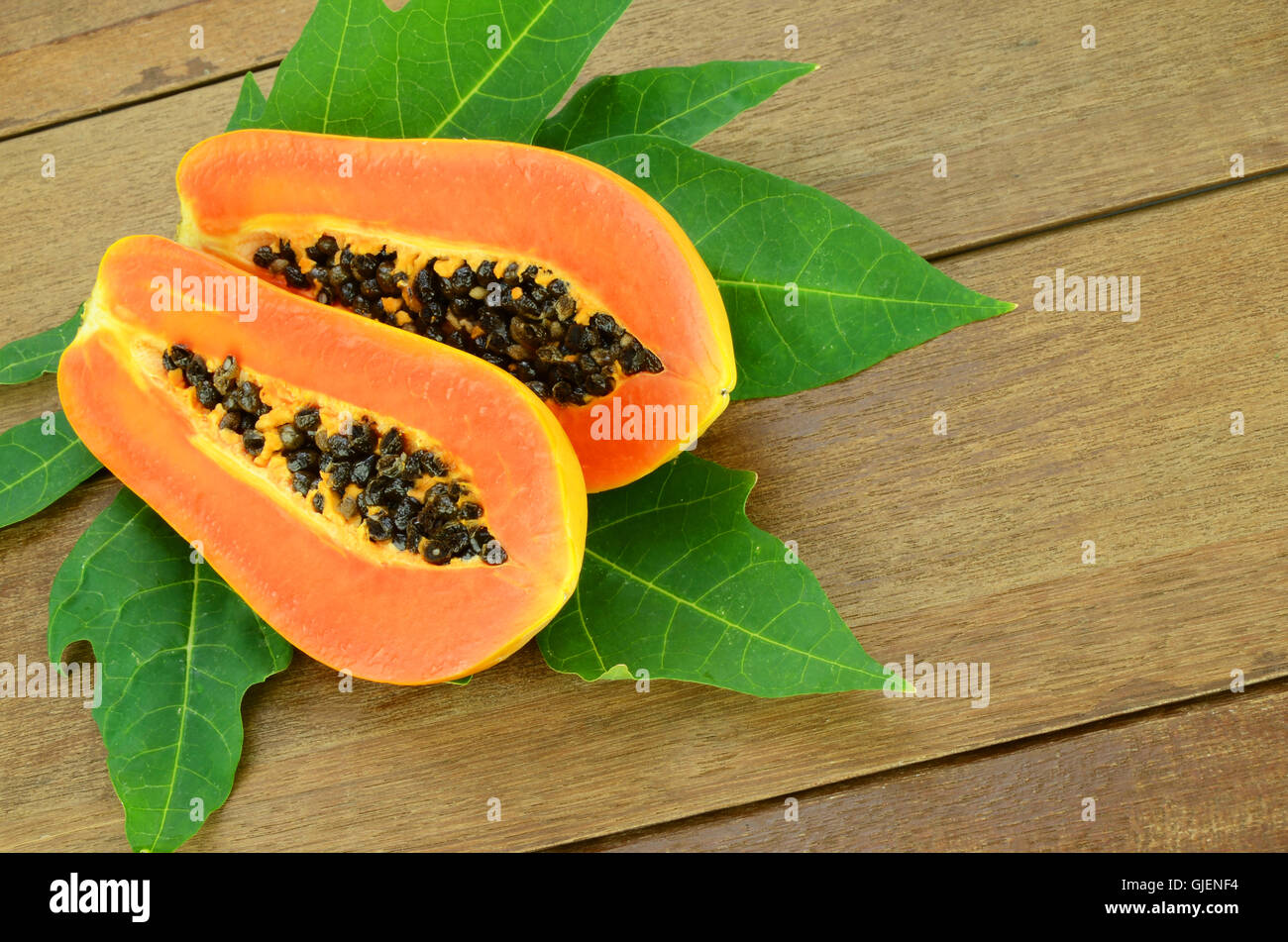 Mature papaia, papaia o albero melone (Carica papaya L) che ricco di betacarotene, vitamina C e di fibre e Papine enzima. Foto Stock