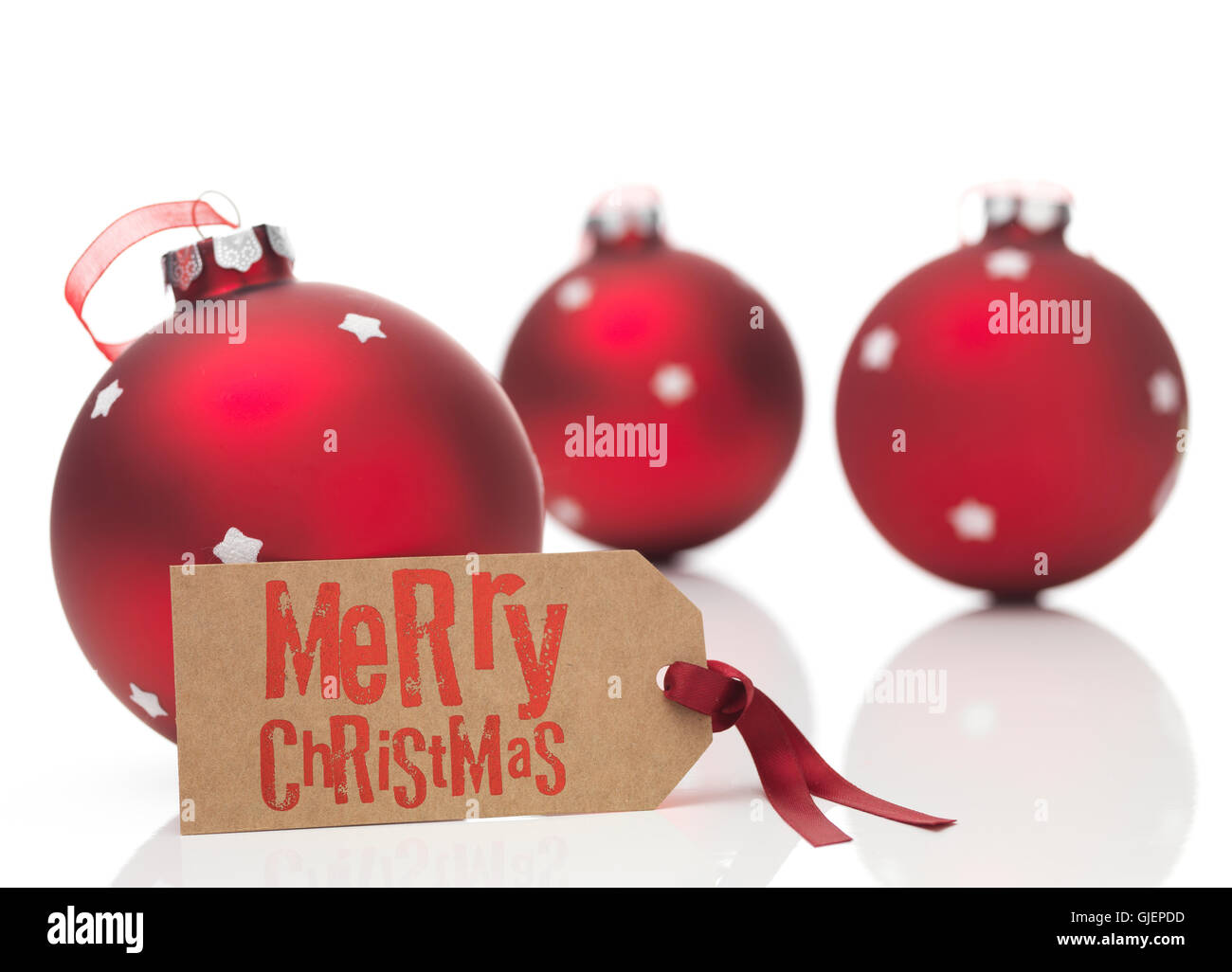 Baubles rosso con buon Natale testo Foto Stock