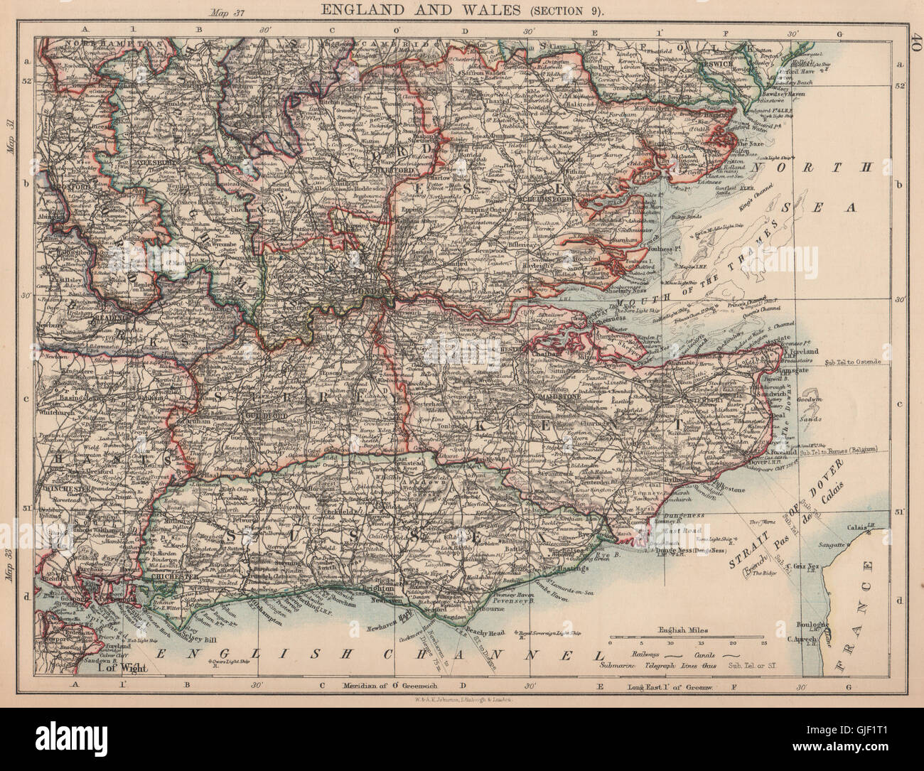 A sud-est dell' Inghilterra. Home Counties London Kent Essex Sussex Surrey, 1906 Mappa Foto Stock