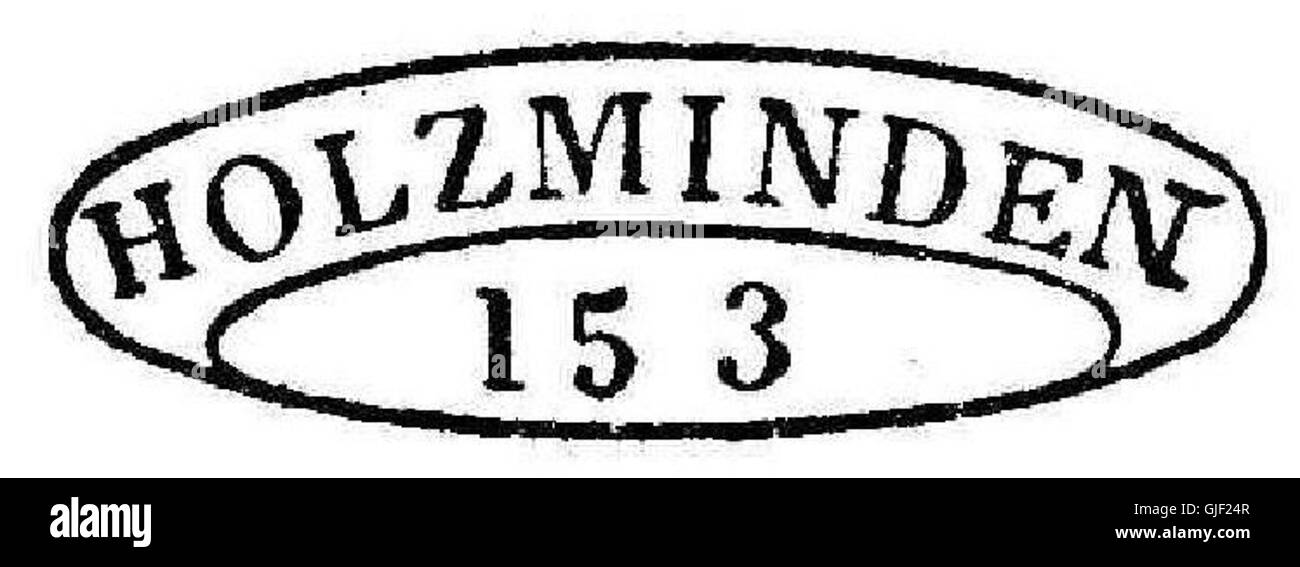 Il francobollo Schnallenstp-Holzminden è un francobollo tedesco di Holzminden, parte di un francobollo regionale, che mostra la storia postale locale e i simboli regionali. Foto Stock
