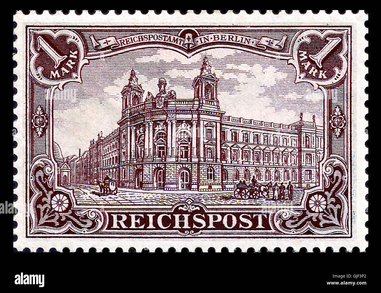 Il francobollo Germania63 1b Lilabraun fa parte di una serie dell'inizio del XX secolo e presenta un caratteristico colore marrone lilla. Il francobollo è contrassegnato con una cancellazione postale ed è un ricercato collezionismo per filatelisti che si concentrano sui primi francobolli tedeschi. Foto Stock