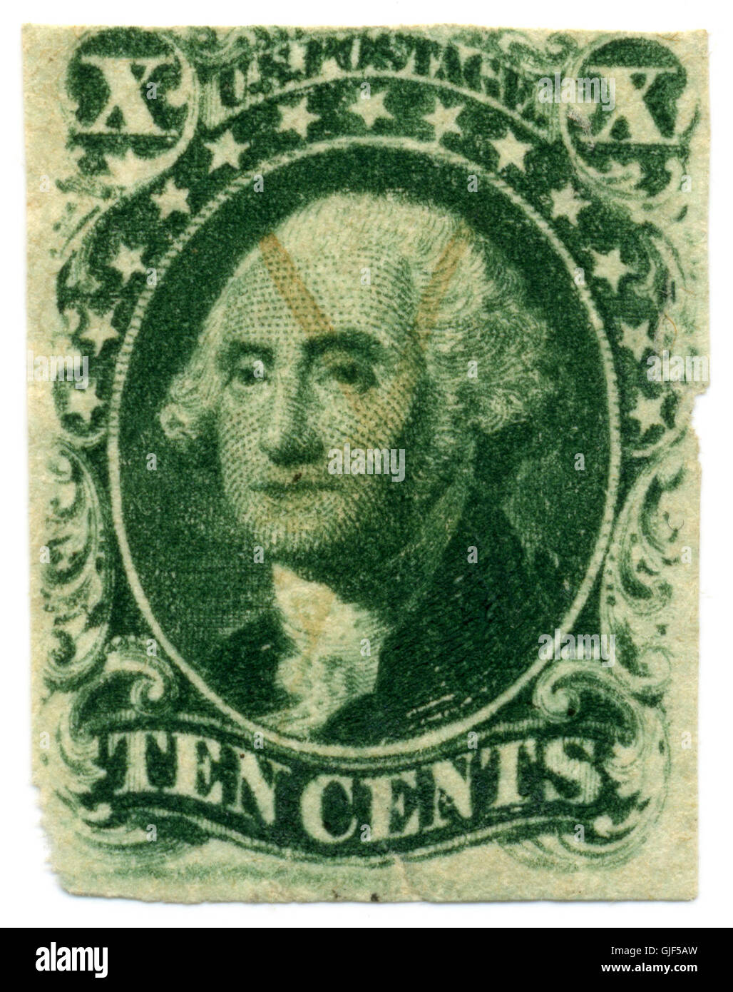 Il francobollo di Washington del 1855 10c è un pezzo iconico della prima storia postale degli Stati Uniti, con un ritratto di George Washington, emesso durante i primi anni del sistema postale degli Stati Uniti. Foto Stock Il francobollo di Washington del 1855 10c è un pezzo iconico della prima storia postale degli Stati Uniti, con un ritratto di George Washington, emesso durante i primi anni del sistema postale degli Stati Uniti. Foto Stock