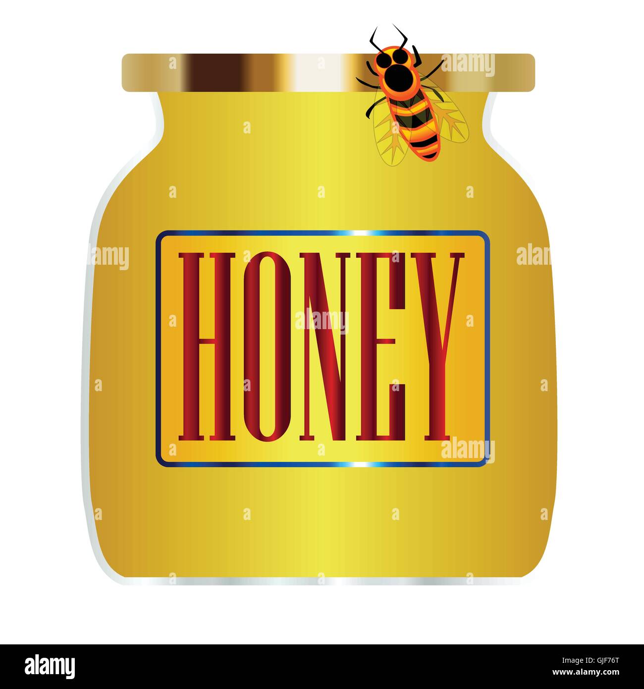 Un vasetto di miele con un' ape su sfondo bianco Illustrazione Vettoriale
