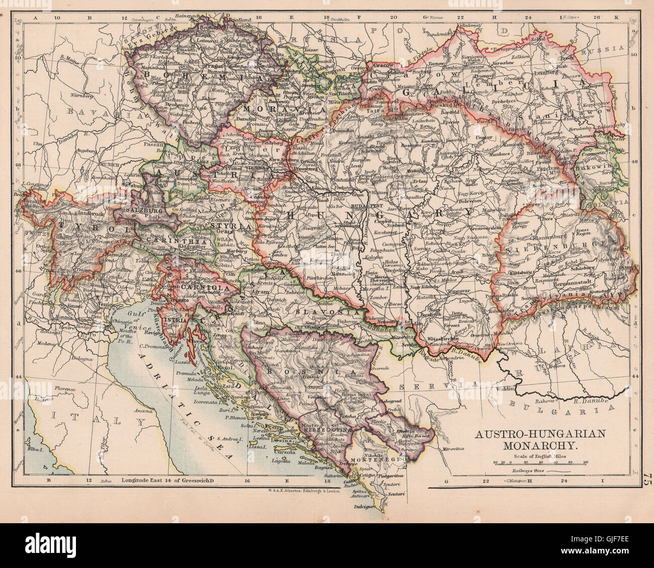 AUSTRO-ungherese monarchia. Dalmazia Slavonia Siebenburgen &c. JOHNSTON, 1906 Mappa Foto Stock