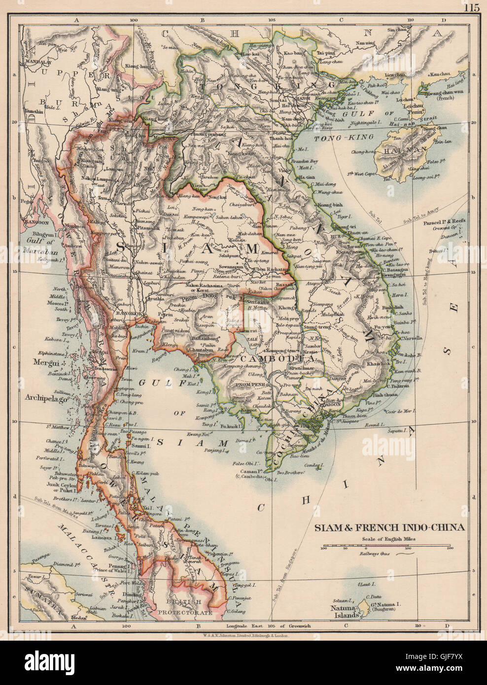 Indocina. Siam Birmania IC francese. Cambogia Anam Tong-King Cocincina, 1906 Mappa Foto Stock