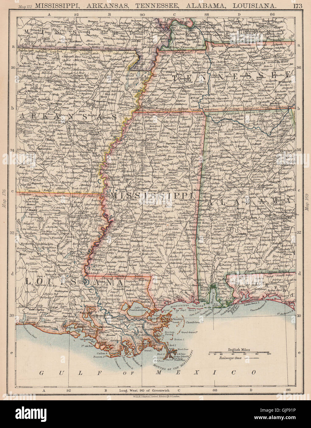 La Mississippi Valley. La Mississippi Arkansas Tennessee Alabama Louisiana, 1906 Mappa Foto Stock