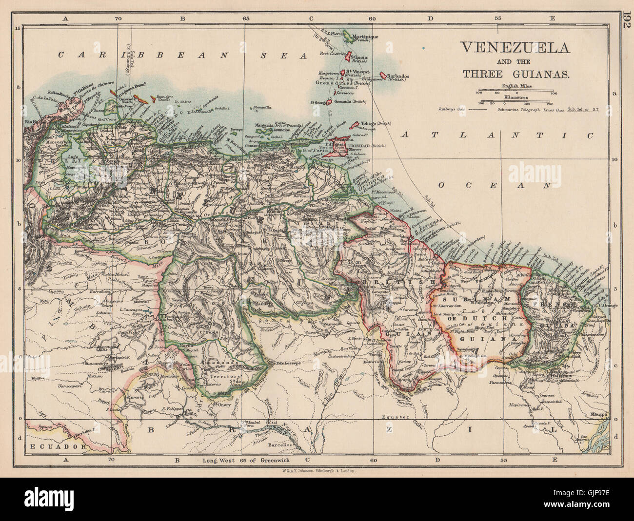 VENEZUELA/Guyane. Suriname. British French Guiana olandese. JOHNSTON, 1906 Mappa Foto Stock