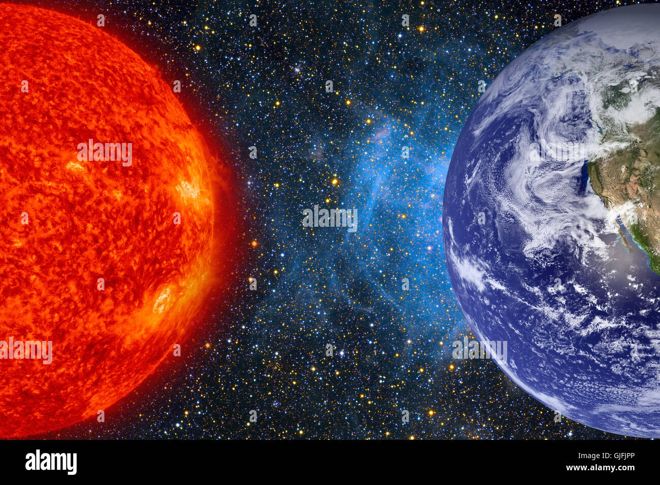 Sistema solare - il pianeta Terra. La terra è il più grande e il più denso dei pianeti interni. Ha un satellite naturale, la luna. Elem Foto Stock