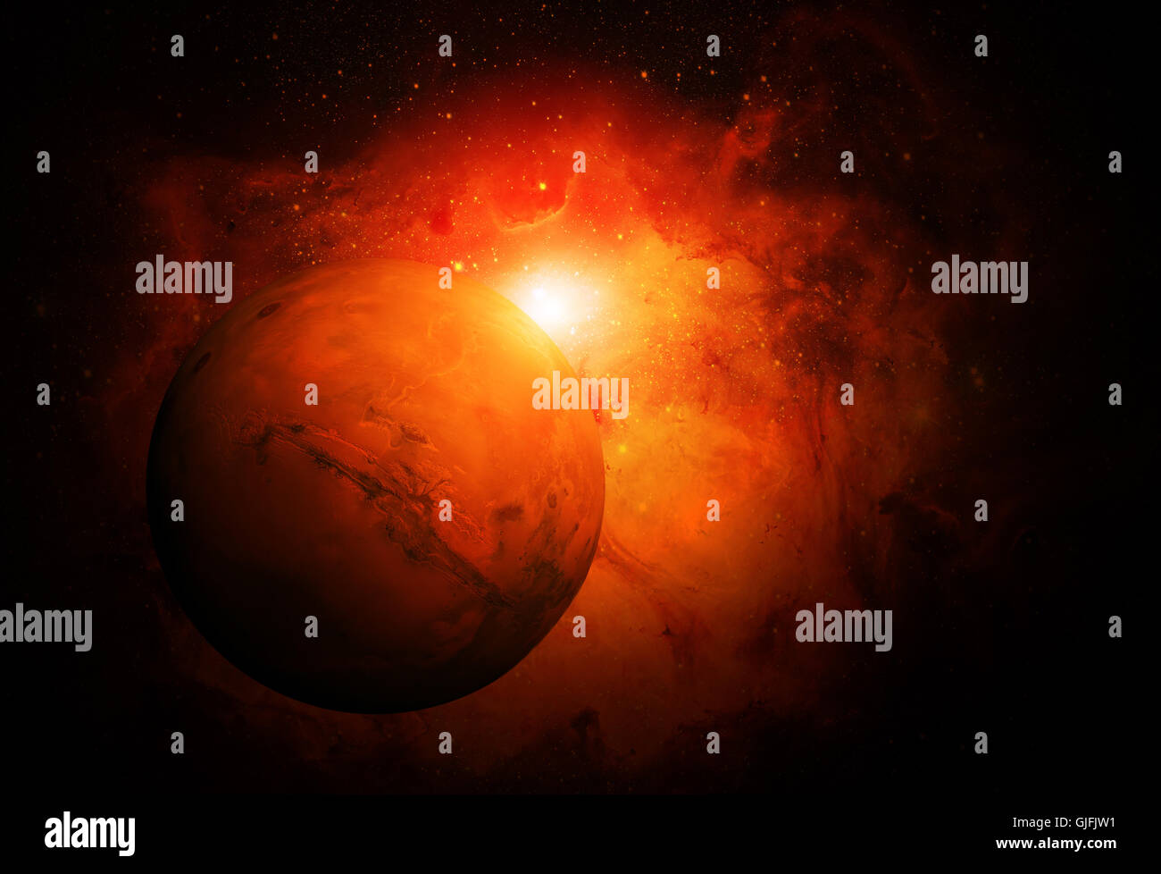 Sistema solare - Marte. È il quarto pianeta dal sole Marte è un pianeta terrestre con un atmosfera sottile, avente crateri, Foto Stock