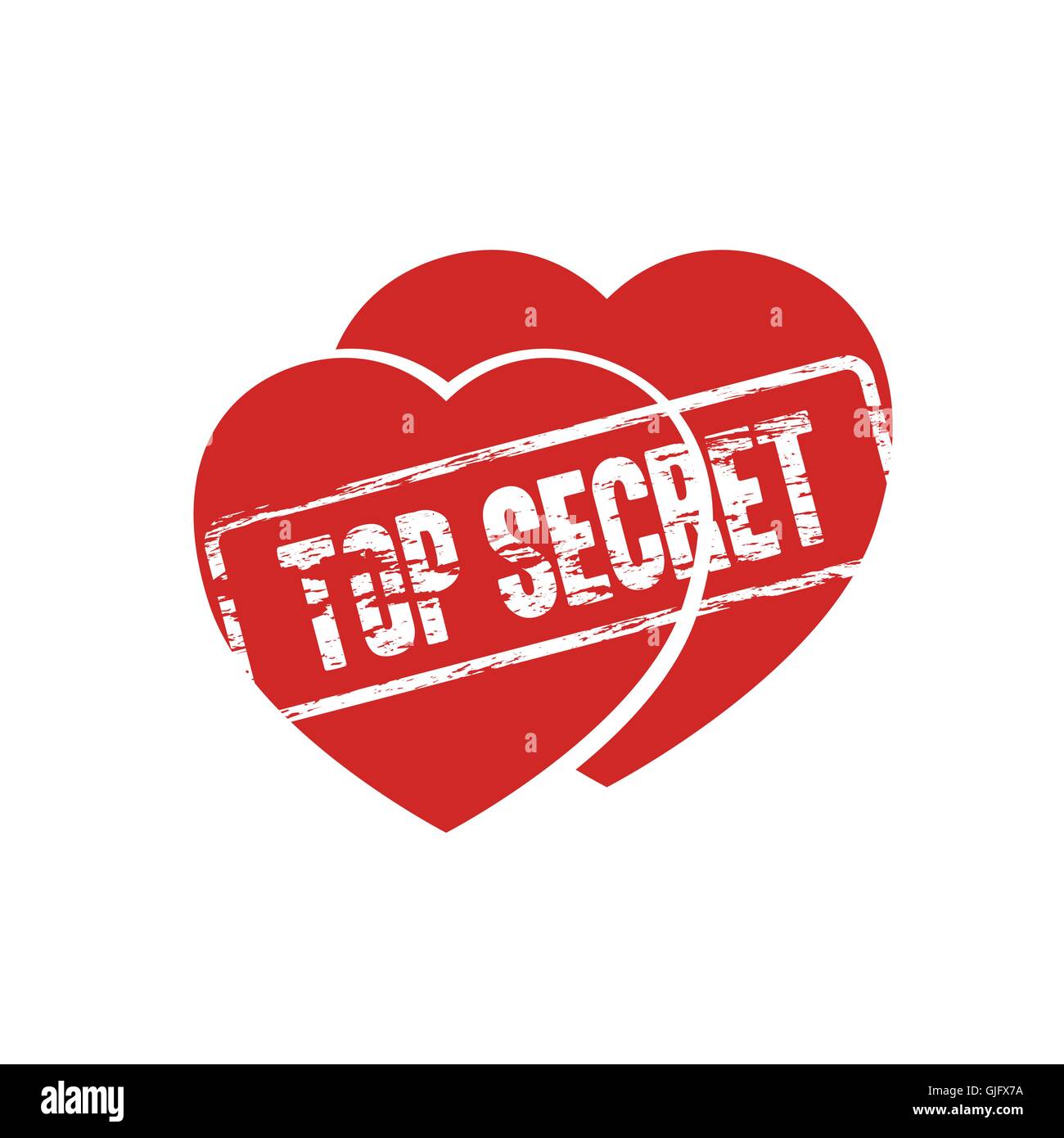 Due cuori top secret come timbro segreto amore astratto simbolo illustrazione vettoriale Illustrazione Vettoriale