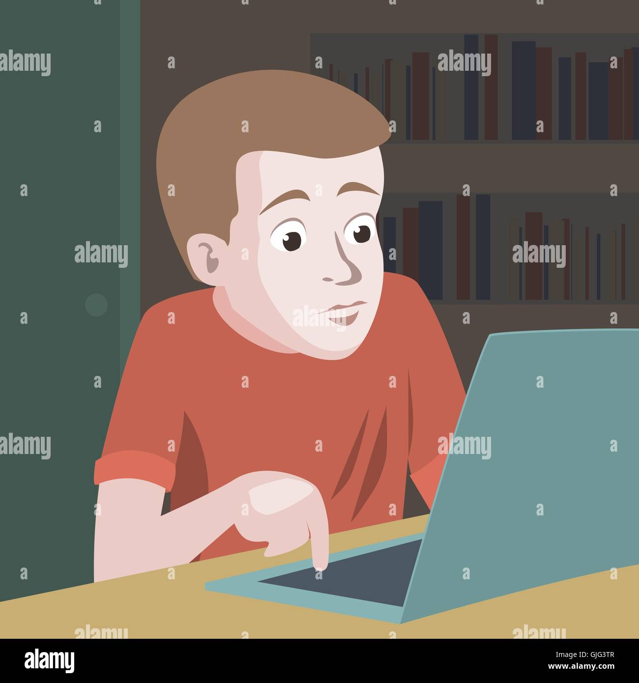 Altamente sorpreso persona staring al computer - funny cartoon illustrazione Illustrazione Vettoriale