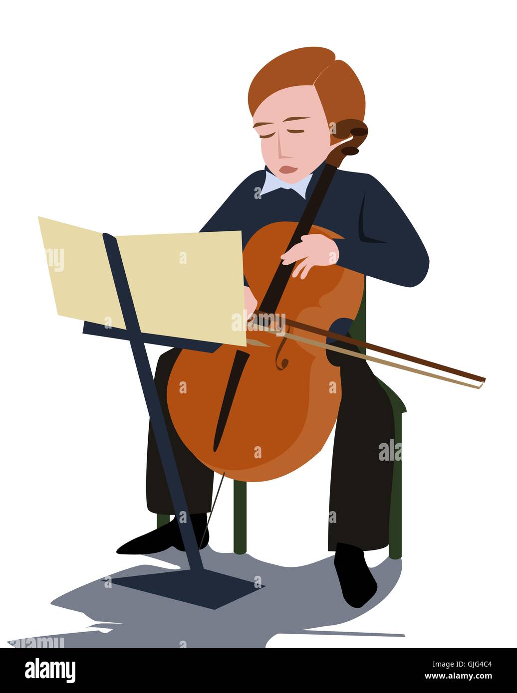 Ragazzo giocando violoncello - vettore di fumetto illustrazione colorata Illustrazione Vettoriale