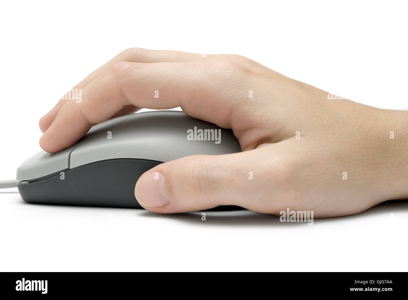 Mano sul mouse del computer Foto Stock