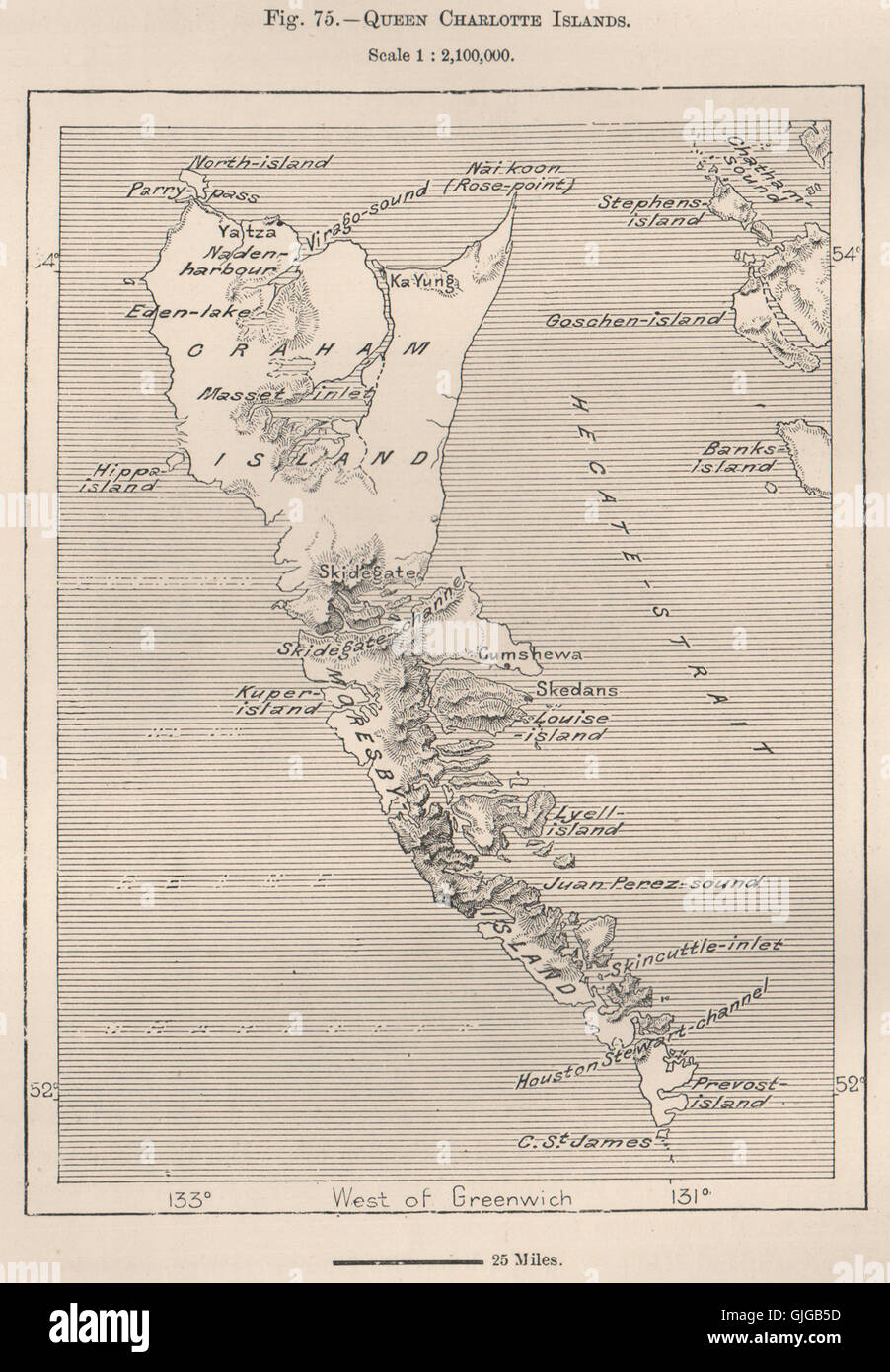 Queen Charlotte Islands. Canada, 1885 Mappa antichi Foto Stock