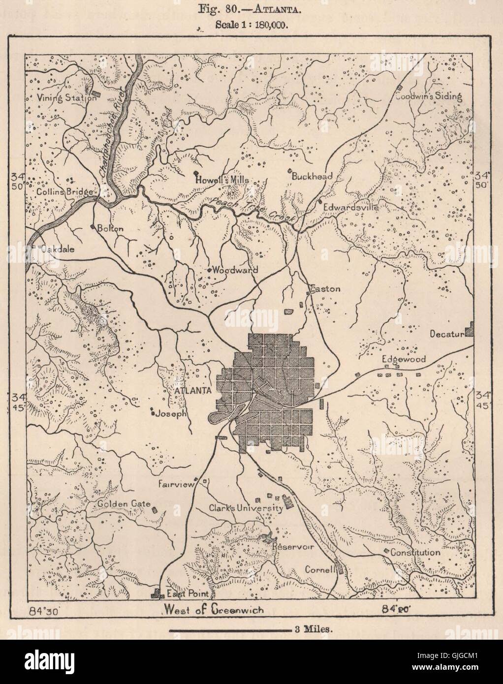 Atlanta. La Georgia, 1885 Mappa antichi Foto Stock