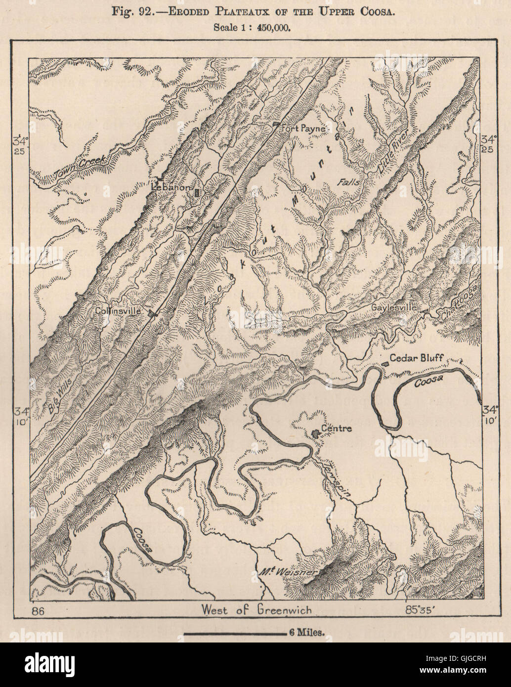 Erosi altipiani della tomaia Coosa. In Alabama, 1885 Mappa antichi Foto Stock