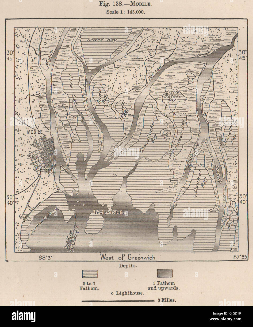 Mobile. In Alabama, 1885 Mappa antichi Foto Stock