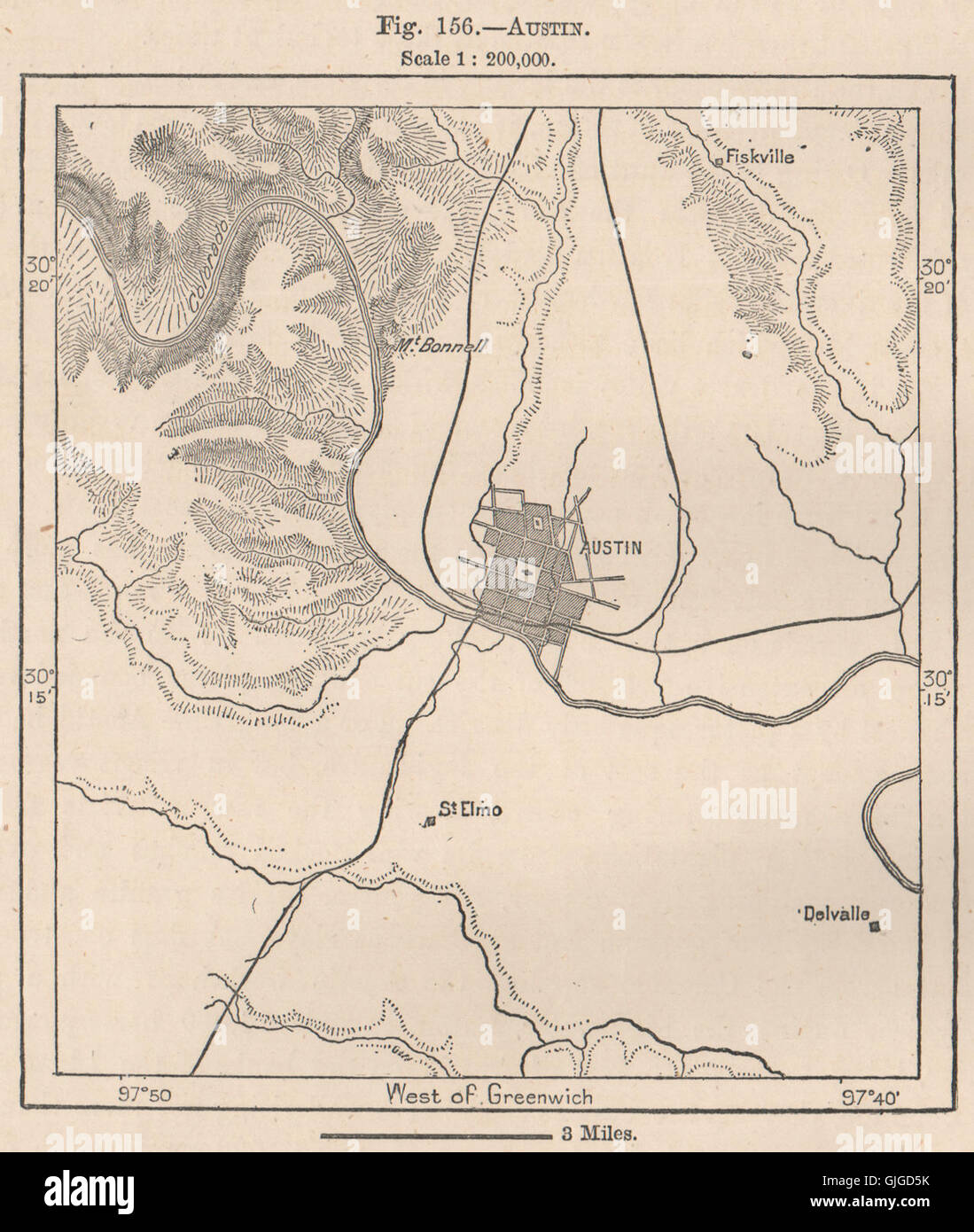 Austin. Texas, 1885 Mappa antichi Foto Stock