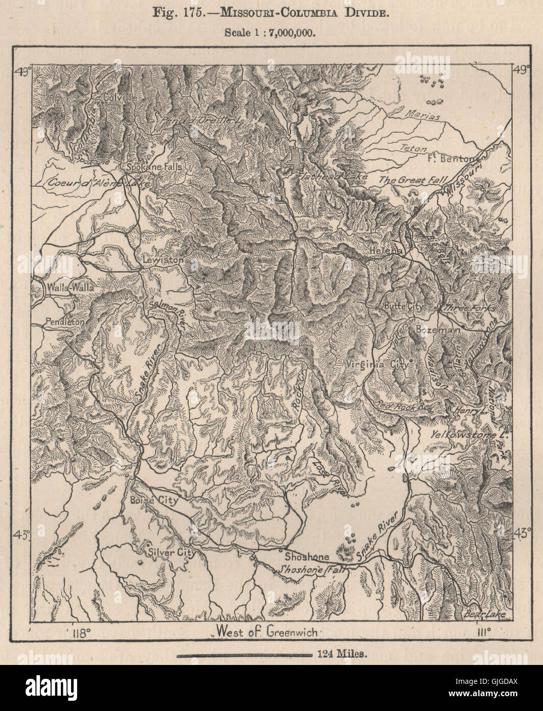 Missouri-Columbia dividere. Stati Uniti d'America, 1885 Mappa antichi Foto Stock