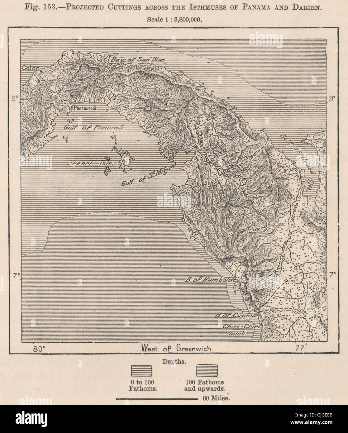 Talee proiettata attraverso l'Isthmuses di Panama e di Darien, 1885 Mappa antichi Foto Stock