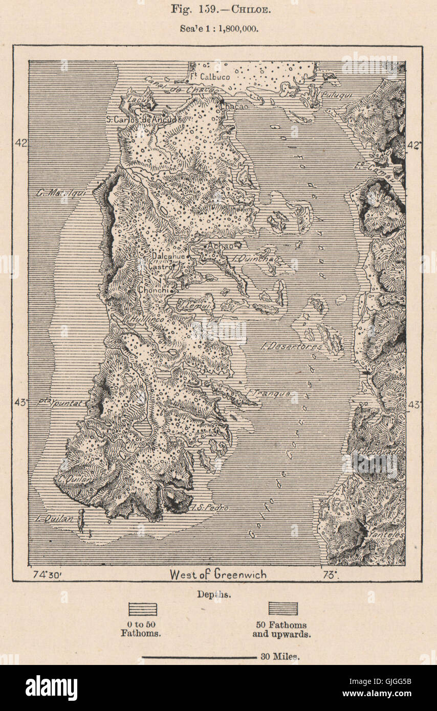 Chiloé. Il Cile, 1885 Mappa antichi Foto Stock