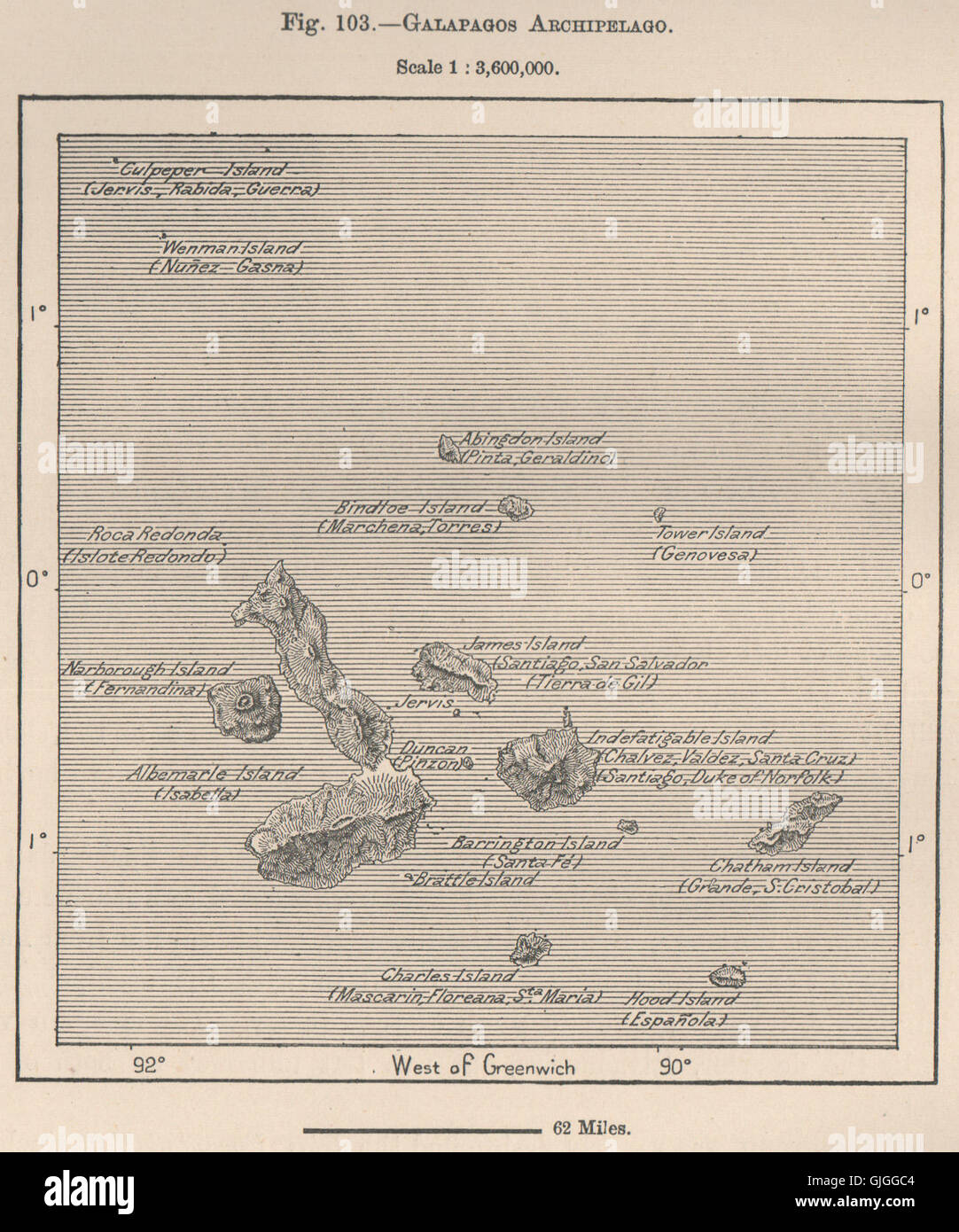 Arcipelago delle Galapagos. Ecuador. Le isole Galapagos, 1885 Mappa antichi Foto Stock