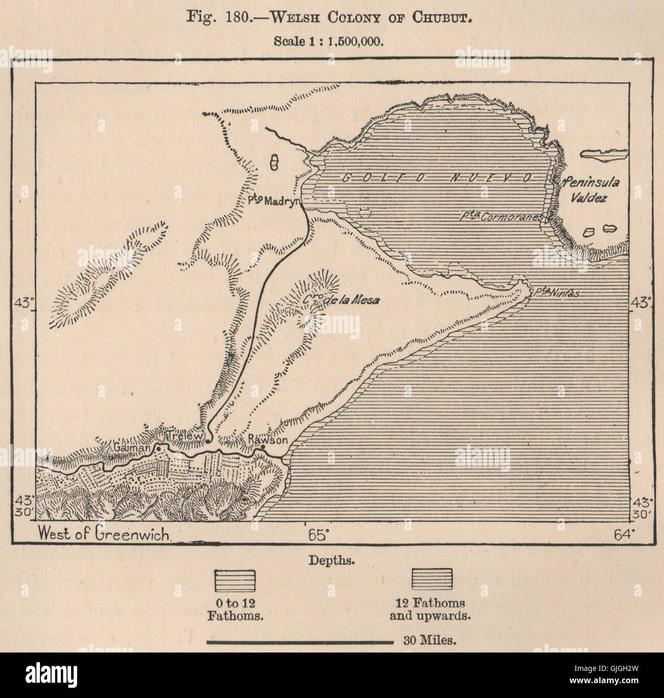 Colonia gallese del Chubut. Argentina. Rawson, 1885 Mappa antichi Foto Stock