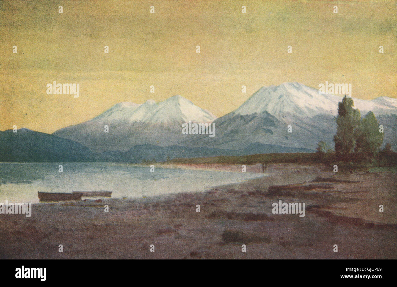 "Ai piedi del Lago Te-Anau' da Frank Wright. Nuova Zelanda, antica stampa 1908 Foto Stock