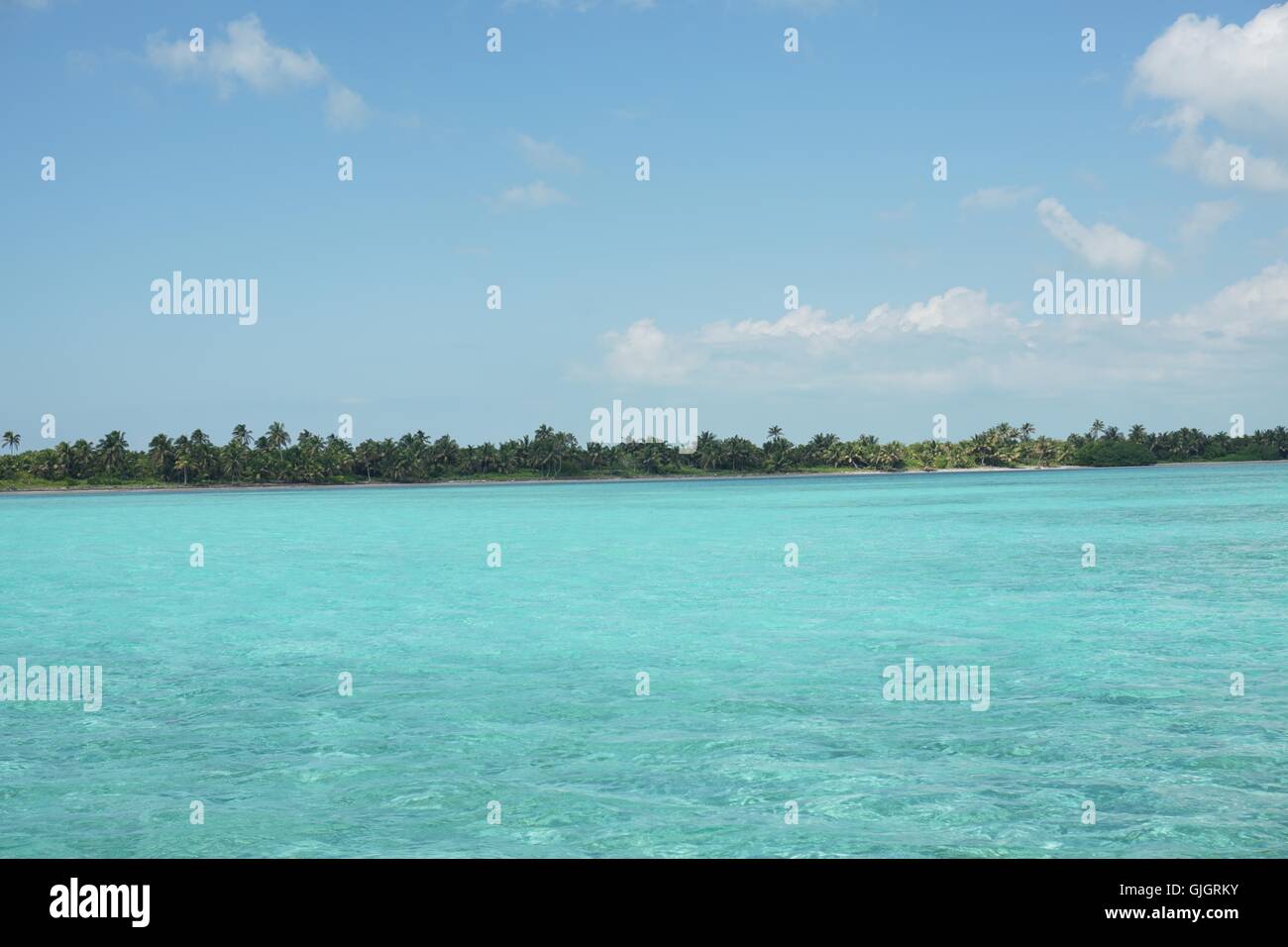 Mar dei Caraibi - acque turchesi del Mar dei Caraibi. Fotografato a Ambergris Caye Belize. Formato orizzontale. Foto Stock