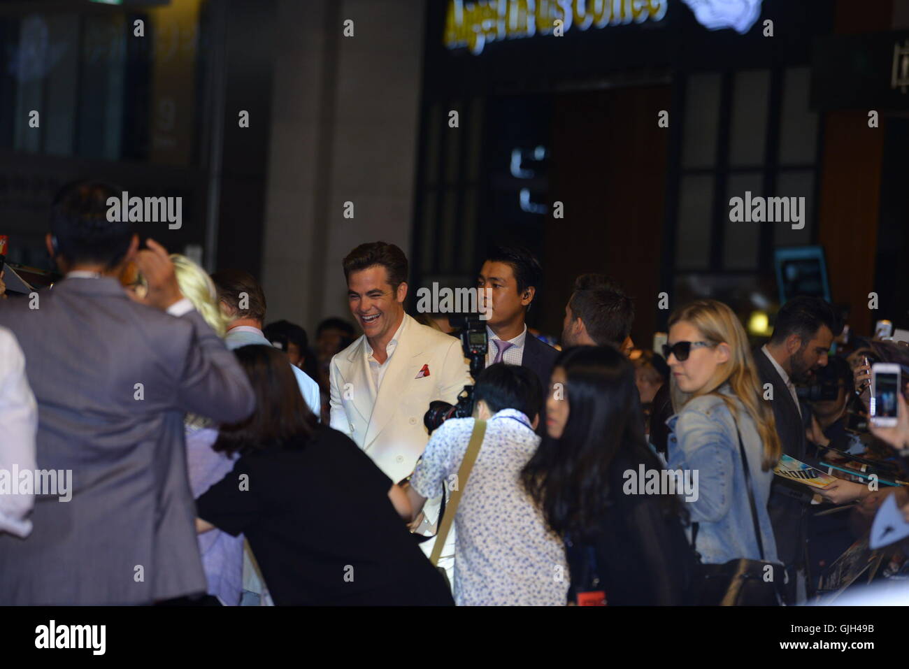 Seul in Corea. 16 Ago, 2016. Zachary Quinto, Chris Pine e Simon Pegg frequentare il tappeto rosso di Star Trek oltre a Seul, in Corea il 16 agosto 2016. A Seul, in Corea il 01 agosto, 2016.(Cina e Corea diritti) Credito: TopPhoto/Alamy Live News Foto Stock