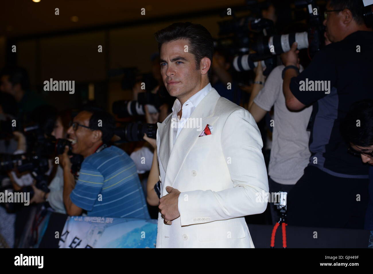 Seul in Corea. 16 Ago, 2016. Zachary Quinto, Chris Pine e Simon Pegg frequentare il tappeto rosso di Star Trek oltre a Seul, in Corea il 16 agosto 2016. A Seul, in Corea il 01 agosto, 2016.(Cina e Corea diritti) Credito: TopPhoto/Alamy Live News Foto Stock