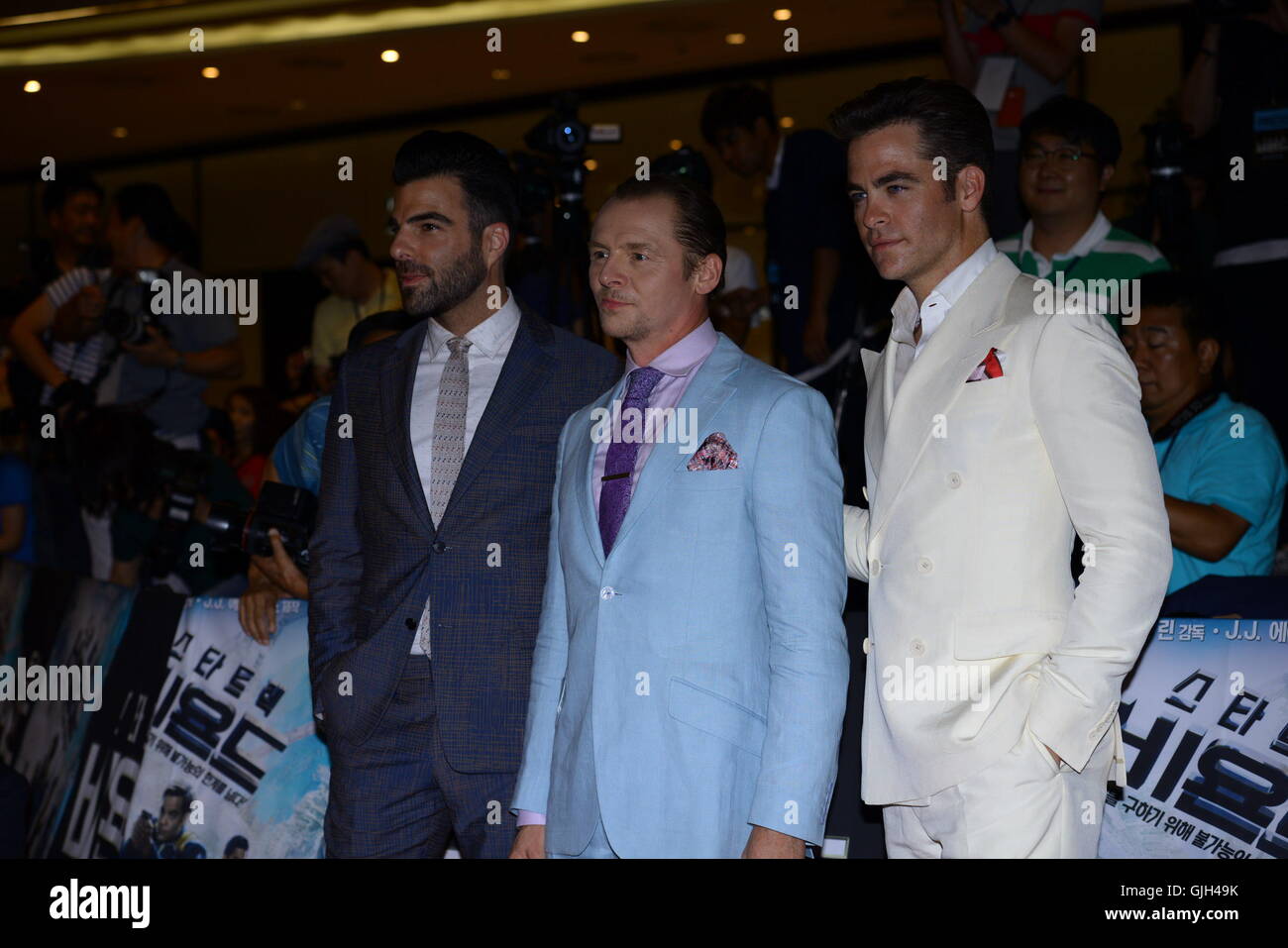 Seul in Corea. 16 Ago, 2016. Zachary Quinto, Chris Pine e Simon Pegg frequentare il tappeto rosso di Star Trek oltre a Seul, in Corea il 16 agosto 2016. A Seul, in Corea il 01 agosto, 2016.(Cina e Corea diritti) Credito: TopPhoto/Alamy Live News Foto Stock