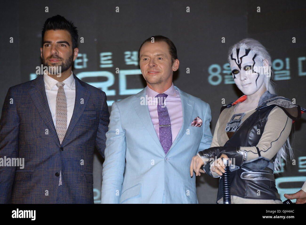 Seul in Corea. 16 Ago, 2016. Zachary Quinto, Chris Pine e Simon Pegg frequentare il tappeto rosso di Star Trek oltre a Seul, in Corea il 16 agosto 2016. A Seul, in Corea il 01 agosto, 2016.(Cina e Corea diritti) Credito: TopPhoto/Alamy Live News Foto Stock