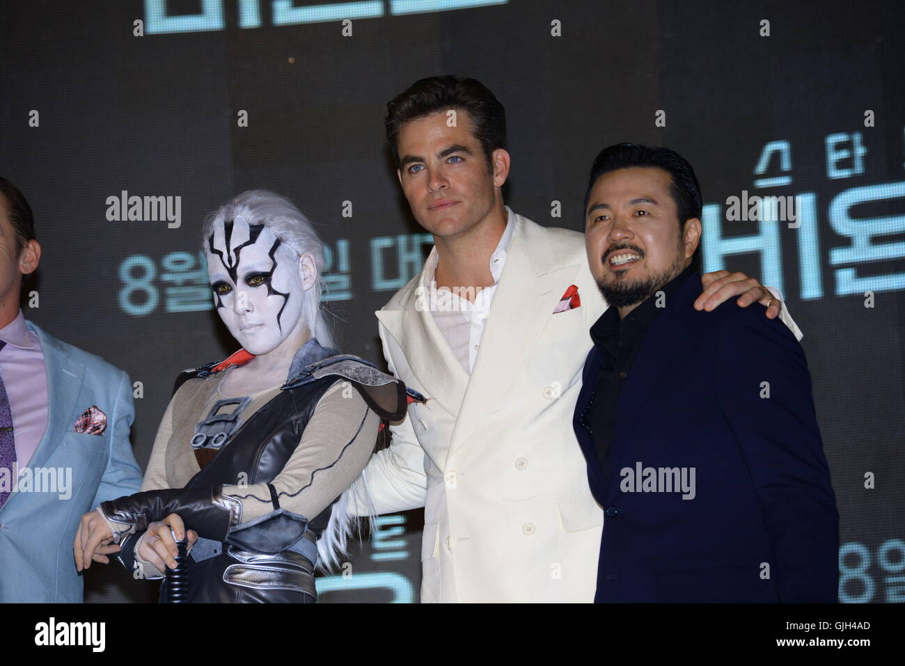 Seul in Corea. 16 Ago, 2016. Zachary Quinto, Chris Pine e Simon Pegg frequentare il tappeto rosso di Star Trek oltre a Seul, in Corea il 16 agosto 2016. A Seul, in Corea il 01 agosto, 2016.(Cina e Corea diritti) Credito: TopPhoto/Alamy Live News Foto Stock