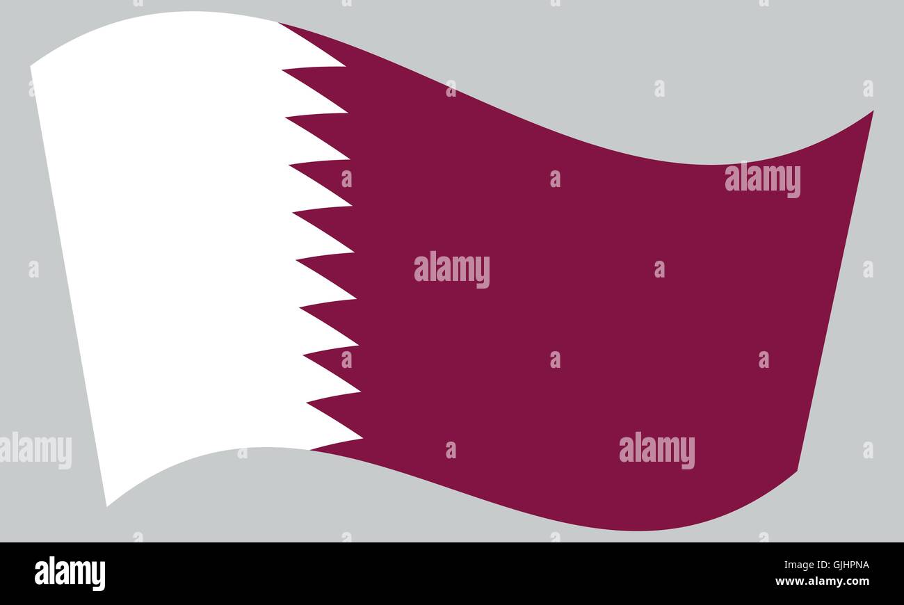 Bandiera del Qatar sventolare su sfondo grigio. Qatar bandiera nazionale. Illustrazione Vettoriale